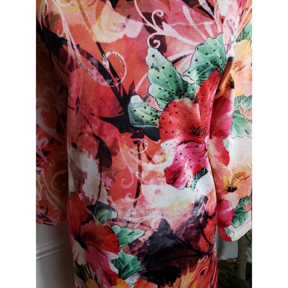 Indigo Soul Tunic Top Womens 1X Multicolor Floral Print Boho Blouse Stretchy - Picture 4 of 10